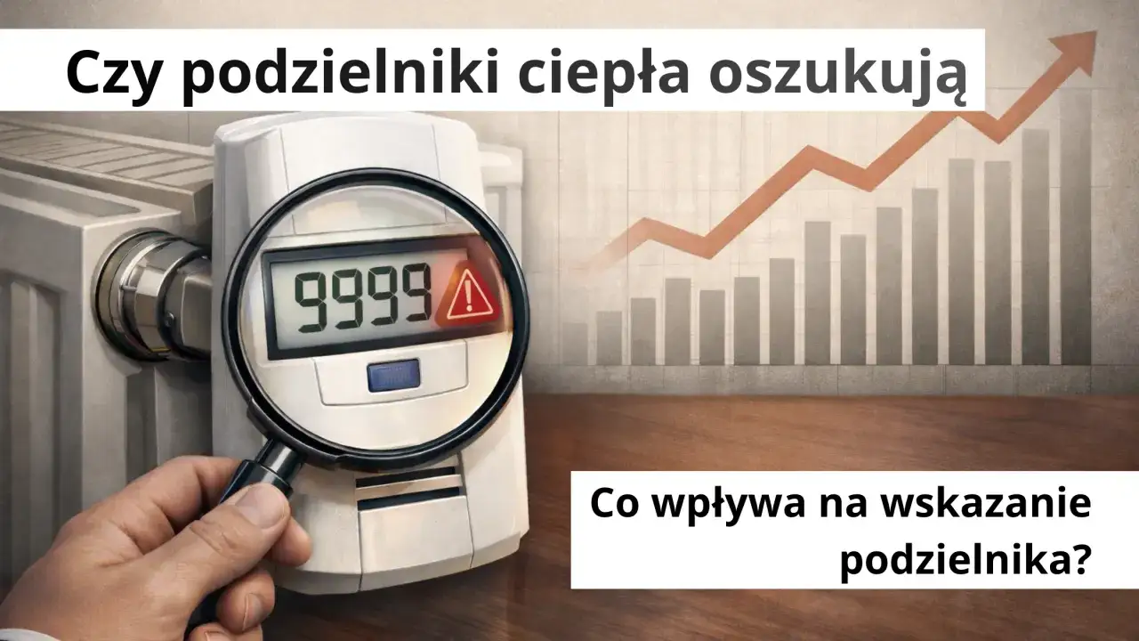Dzielniki ciepła mogą oszukiwać, wskazując nieprawidłowe odczyty. Wykres wzrostu i lupa na liczniku sugerują problem.